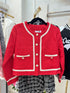 Solid Color Contrast Tweed Jecket